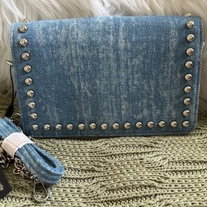 Denim Studded Crossbody Bag - Blue